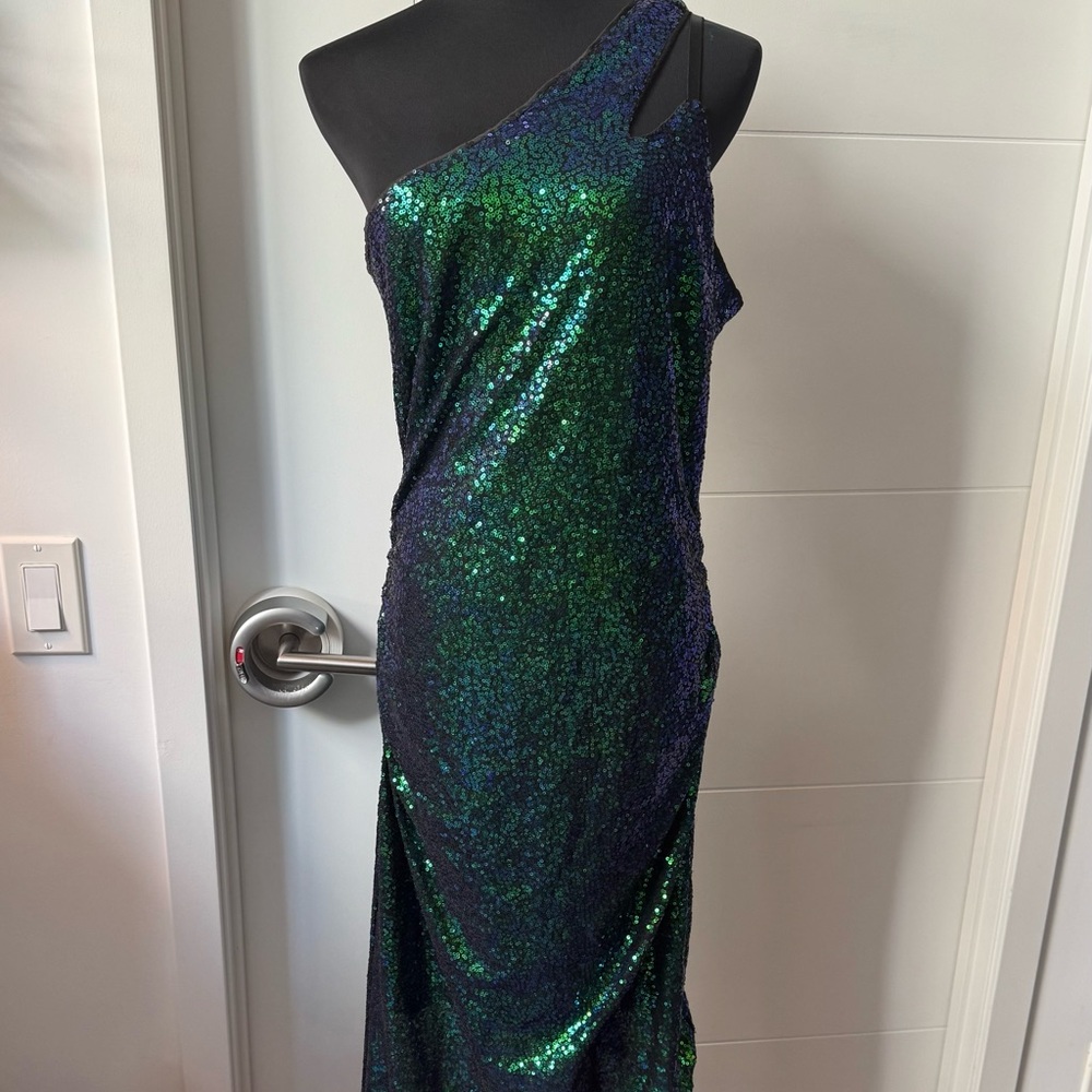 Grace Karin One-Shoulder Sequin Dress - Green and Blue